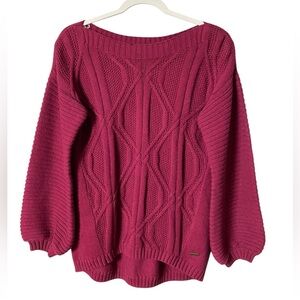Bass Fisherman Chunky Sweater Small Cable Knit Balloon Sleeves Indie Red Chunky